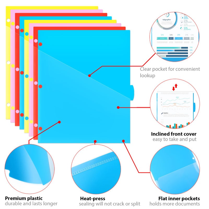 WOT I Plastic 8-tab Dividers with 2 Clear Pockets - 3 Sets, Binder Dividers for 3 Ring Binder, Bright Multicolor, Total 24 Tabs - Image 3